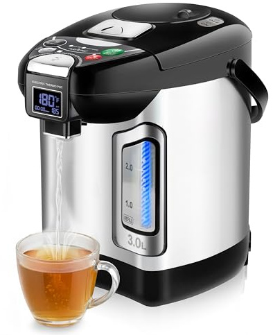 NutriChef Digital Water Boiler and Warmer - 3L/3.17 Qt Stainless Electric Hot Water Dispenser w/LCD Display, Rotating Base, Keep Warm, Auto Shut Off, Safety Lock, Instant Heating for Coffee & Tea