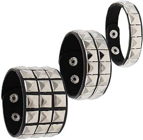 3 Stück Punk verzierte PU-Lederarmbänder, mittelalterliche Manschetten Armbänder, Vintage-Nietenarmbänder, Wikinger-Armbänder aus echtem Leder, Gothic-Armband mit Nieten für Männer und Frauen
