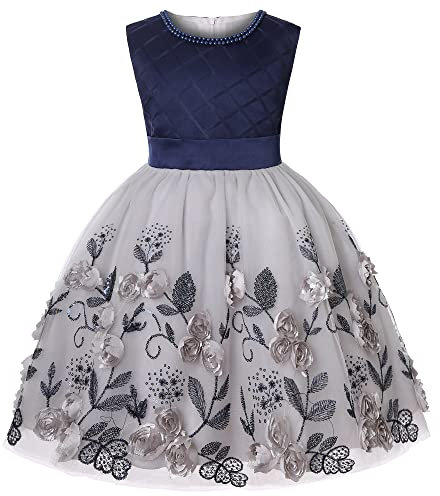 BUNNY LULU Mädchen Kleid mit schräger Schulter, Brautjungfer, Hochzeit, Prinzessin, Kinder, Schleife, Geburtstagsball, Party, Show, Abend, Lavendel.(Marineblau,13-14 Jahre)