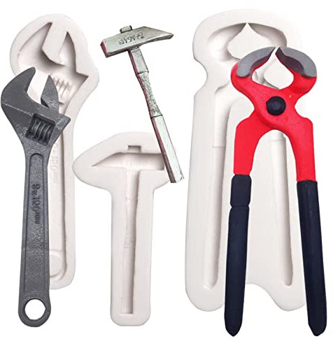 Hand Tools Chocolate Silicone Molds, 3 Packs Large Hammer Wrenches Pliers Construction Tools Baking Molds, 3D Fondant Molds for Cake Decoration Candy Sugar Craft Gum Paste Clay