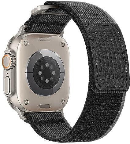 HITZEE Kompatibel mit Apple Watch Armband 49mm 45mm 44mm 42mm, Weiches Nylon Geflochten Velcro Loop Band Verstellbare Sportarmband für Apple Watch Ultra 2 Series 9 8 7 SE 6 5 4 3, Schwarz/Grau, S/M