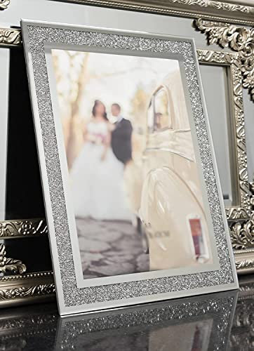 DEENZ 30X40 Cm Glass Photo Frame Jewel Mirror Silver Loose Diamante Crushed Crystal Home Decor Picture Frame Gift Wedding Friends For Wall
