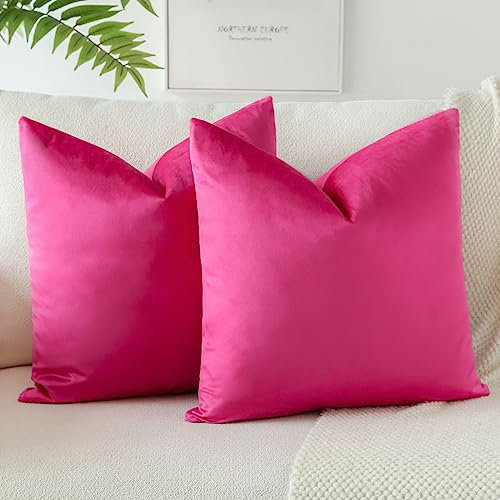 JOTOM Set Di 2 Fodere In Velluto Morbido Solido Fodere Di Cuscino Decorativo Cuscino Fodere Per Cuscini Da Letto Per La Decorazione Della Casa Per Divano Camera Da Letto 40x40 cm(Rosa Caldo)