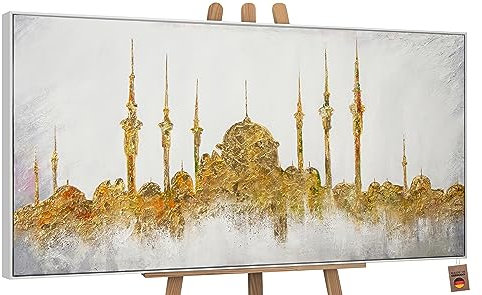 YS-Art XXL Abstrakt Acryl Gemälde auf Leinwand mit Rahmen Moschee handgemalte Wandbilder Wohnzimmer modern Luxus Wohndekor Bilder echte Kunst 200x100 cm
