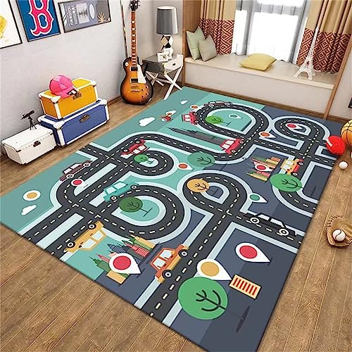 PEIHUODAN Children's Play Village Mat Town City Car Roads Rug Bedroom Playroom Mat Nursery Rugs Toddler Girls Non-Slip Traffic Parking Living Room Rugs Baby Crawl Rugs