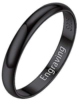 Silvora Schwarz Herren Damen Fingerring 925 Silber Ehering Ewigkeitsring mit Gravur für Memorial 3mm breit dünner Bandring Ringgröße 59.5(19) Geschenke für Frauen Mädchen Männer Jungen