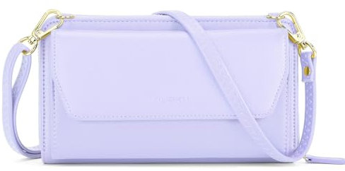 nuoku Geldbörse Damen mit RFID, Kleine Portemonnaie Damen mit Kreditkarten Etuis, Handytasche zum Umhängen mit Reißverschluss um 2 Riemen, Hellviolett