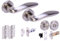 HANDLEZONE® Lagus Door Handles on Rose Bathroom Deadbolt Pack with 75mm Ball Bearing Hinges, 76mm Latch and Lock - Dual Polished/Satin Nickel