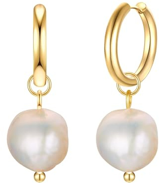 Eastside Damen Ohrringe aus Edelstahl mit barock Süßwasser-Zuchtperle ca. 9,5 mm Edelstahlohrcreole gelbgold