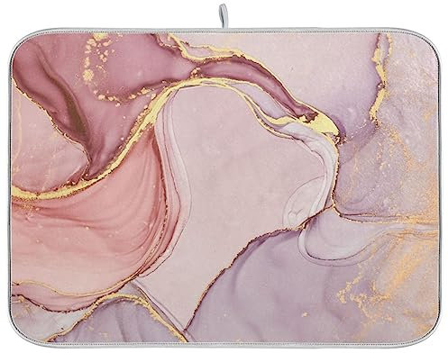 Abtropfmatte mit Marmor-Optik, Vintage-Textur, Mikrofaser, super saugfähig, weich, mittelgroß, 40,6 x 45,7 cm, für Küche, Theken, Restaurants, Cafés, Bars, Rosa und Gold