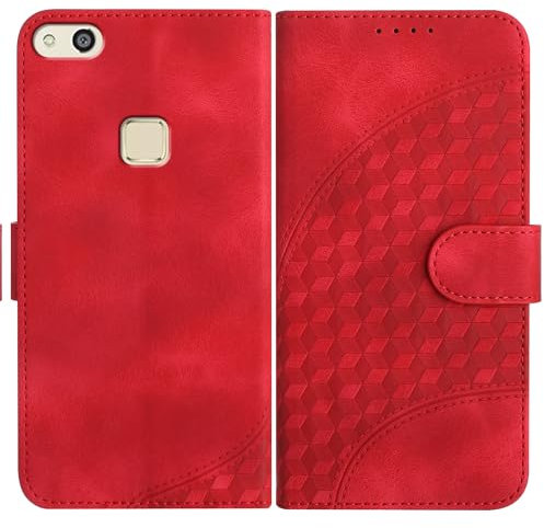 JayModCase Cover per Huawei P10 Lite,Flip Custodia in Pelle PU con Kickstand Porta Carte Magnetica Chiusa Custodia per Huawei P10 Lite (Rosso)