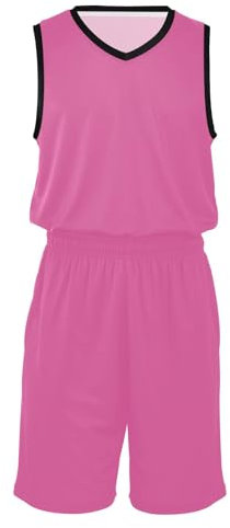 CHIFIGNO Herren Basketballtrikot und Shorts, leichtes Fußball-Trainingstrikot, Outfit, Hip-Hop-Kleidung für Party, Knallpink (Hot Pink), XX-Large