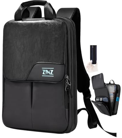 ZINZ Slim & Expandable Laptop Backpack 15.6 16 17 inch Travel Business Backpack Rainproof Daypack for Men and Women,Black
