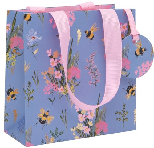 Glick Luxury Small Gift Bag, Bee Meadow for Birthdays & Other Occasions for Her, 14 x 14 x 6 cms, Purple/Pink