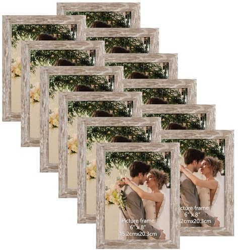 EXYGLO 12er Set Bilderrahmen 15x20 cm, Beiger Fotorahmen mit Holzmaserung für 20x15 Fotos und Bilder, Kunststoff Rahmen Collage - Wand- oder Tischaufsteller