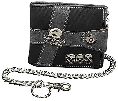 ESYTCH Skull Punk Biker Casual Hasp Wallet Purse With Chain For Men Or Boy