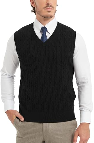 Kallspin bomullströja för män väst v-ringad kabel stickad ärmlös jumper vardaglig pullover stickad väst