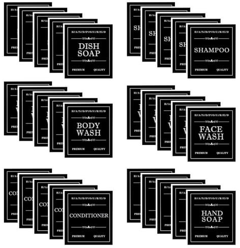 Ymapinc 30Pcs Waterproof Labels for Bottles, Removable Bathroom Organization Stickers for Hand/Dish Soap Shampoo Conditioner Body/Face Wash, Toiletry Labels for Plastic/Glass Bottles