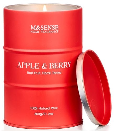 M&SENSE Apfel Beere Duftkerzen im Glas Herbst Kerzen 600g 130 Stunden langsame Verbrennung Ungiftige fruchtig-blumige Duftkerzen Weihnachts- und Dankesgeschenk für Frauen
