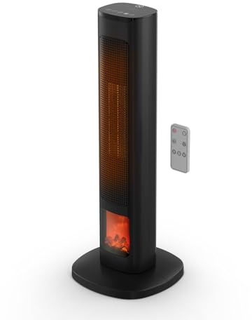 Avilia Termoventilatore a Torre 800/2000W con Funzione Oscillante Automatica e Comodo Telecomando - Elegante e Sicuro Grazie alla Funzione, Anti Surriscaldamento con Spegnimento Automatico - 60cm