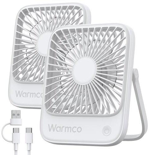 Warmco USB Ventilator 2Stück USB C kabelgebundener Persönlicher Tischventilator mit starkem Luftstrom und leiser Betriebsweise, 3 Geschwindigkeiten, kompakt und faltbar, ideal für Büro und Zuhause