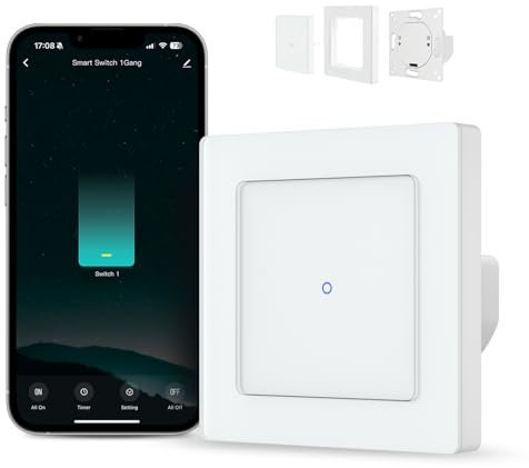 MIUCDA Smart Lichtschalter WiFi Unterputz Schalter 1 Wege Wandlichtschaltern Kompatibel mit Alexa und Google Home Work mit Tuya (Neutrale Leitung benötigt)
