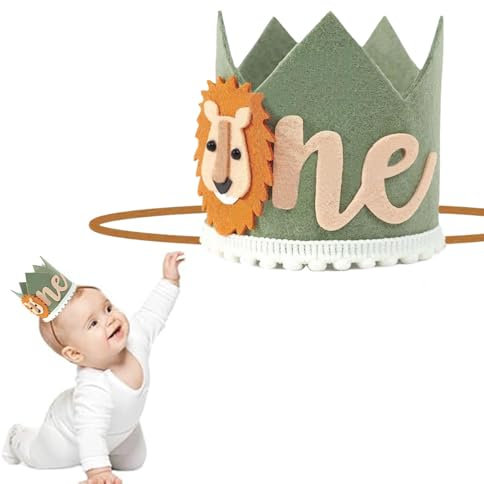 dinghaole Baby First Birthday Crown Green Lion Wild One Hat Birthday Decorations 1st Birthday Hat, Suitable For Children'S Birthday Parties, Carnivals, Leave Precious Memories For Children