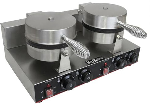 KuKoo Double Waffle Maker Commercial Catering Kitchen Stainless Steel Electric Non-Stick Plates