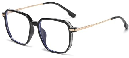 LJCZKA Blue Light Blocking Glasses for Women Men Oversized Square Anti Blue Light Glasses Big Metal Frame Computer Gaming Anti Glare Eyeglasses