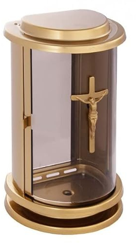 Grablampe mit Kreuz aus Edelstahl-bronzefarben-Grablaterne Grableuchte Friedhofslaterne wetterfest