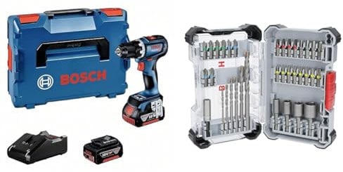 Bosch Professional 18V System Akku Bohrschrauber GSR 18V-90 C (inkl. 2x 4.0Ah Akku, Schnellladegerät) + 35x Extra Hard Schrauberbit‑ und CYL-3 Bohrer-Set (197 x 110,5 mm)