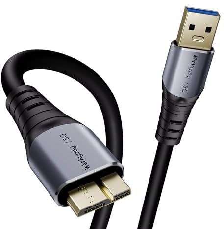 Werkybay USB 3.0 Micro B Kabel 20cm, 5Gbit/s Externe Festplatte Datenkabel, 0.2m USB A Stecker auf Micro B Stecker Ladekabel Kompatibel mit WD, Seagate, Toshiba Festplatte, Galaxy S5, Note 3 usw.