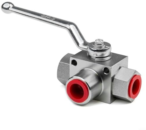 Opatiny 3-Wege-Hydraulik-Kugelhahn Hochdruck 7250 PSI Kohlenstoffstahl Absperrventil mit L-Port Design für Öl Wasser Gas Flow Control NPT 1/2 Zoll (NPT3/8)