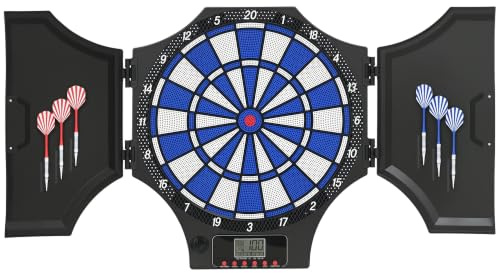 SPORTNOW Freccette Bersaglio Elettronico 285 Programmi Nero e | 31 Giochi, Bersaglio Freccette, 6 Freccetta, 6 Punte di Ricambio, Monitor LCD, per 8 Giocatori