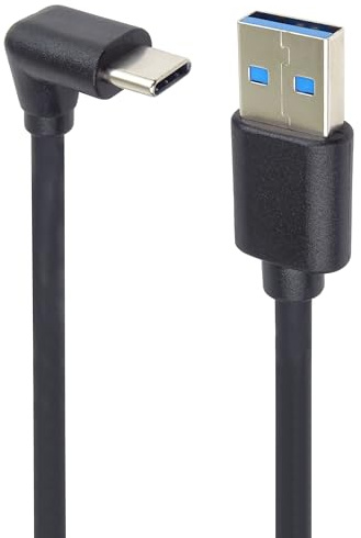 PremiumCord Cable de Conexión USB 3.2 Gen 1, Cable de Datos Superspeed ​​Hasta 5Gbit/s, Carga Hasta 2A, Potencia 40W, USB Tipo A Macho a Tipo C Macho Curvado 90°, Color Negro, Longitud 1m