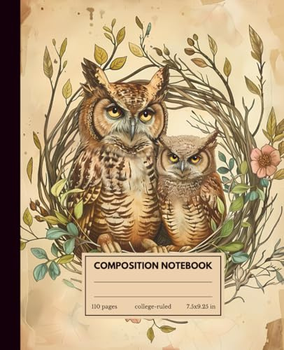 Composition Notebook College Ruled: Aesthetic Vintage owl Notebook | Journal for School, Work, or Office | Gift Idea for Owl Lovers