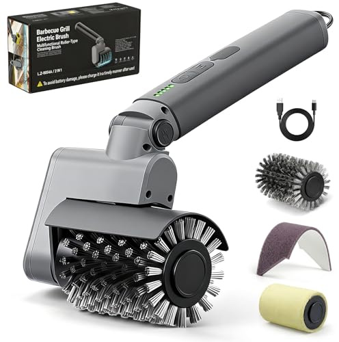 Spazzola elettrica per barbecue, set 3 in 1, senza fili, con setole in | Senza fili, ricaricabile, impermeabile, accessorio professionale per barbecue