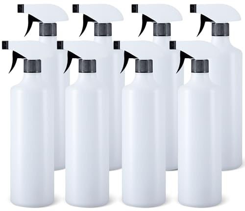 HR Hogar | Botella Spray Pulverizadora de 1 Litro Pack de 8 con Boquilla Regulable Hecho en España - Aerosol de Plástico HDPE Resistente y Reciclable para Limpieza y Jardinería
