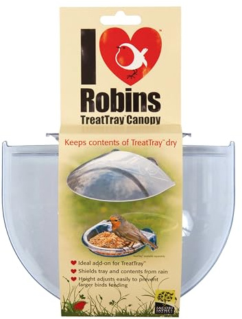 Anti-rain Cover to Keep your Bird Food Dry - Jacobi Jayne® I Love Robins™ TreatTray™ Canopy - Rain Proof Bird Feeder Protector - Plastic Rain Proof Guard with Strong Suckers to Fix onto Window