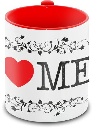 I love Me - Tasse weiß/rot, Tasse im verzierten I love - Design