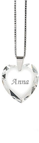 Individuelle Damen Halskette 925 Sterling Silber erstellt mit Swarovski Elements Herz Anhänger und individueller Namensgravur