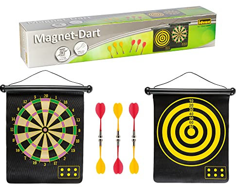 Idena 40462 - Dartspiel mit 2 Dartscheiben und 6 magnetischen Pfeilen, 2 seitig bespielbar, für den Innen- und Außenbereich