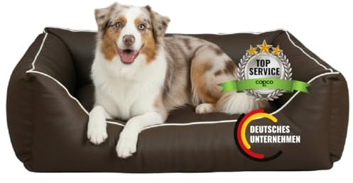 Orthopädisches Hundebett mittelgroße Hunde – Waschbares Hundekissen 【Wendebett】 Hundekorb aus Kunstleder - Formstabiles Hundesofa - Hundekörbchen mit erhöhten Rand, dog bed Dunkelbraun 100 x 80 cm