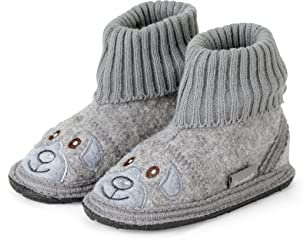 Sterntaler Hausschuhe Bär - Unisex Hausschuhe aus Wollfilz - bequemer Baby und Kinder Hüttenschuh mit rutschfester Sohle - Kindergarten Pantoffeln mit elastischem Strickbund, mittelgrau, Größe 26