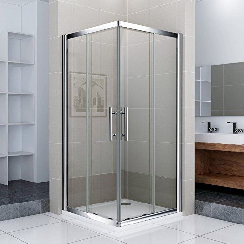 Porte de douche coulissante 100x90x185cm cabine de douche angulaire 2 volets et 2 verres fixés