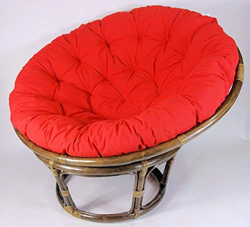 Rattan Papasansessel,Papasan Durchmesser 110 cm, Fb. Dunkelbraun, Polster Uni Living 201 hell rot