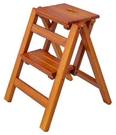 Klapptreppe Klappstufen Klapptritt Klapptrittleiter 2 Stufen aus Holz leicht und faltbar für Kind Erwachsene für Bibliothek Loft Küche Home Decoration - 150kg Kapazität (Walnuss Farbe)