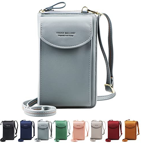 Jangostor Femmes Portefeuille Sac À Bandoulière En Cuir Porte Monnaie Téléphone Portable Mini Pochette Porte Carte Épaule pour les téléphones de moins de 6,3 pouces (light blue)