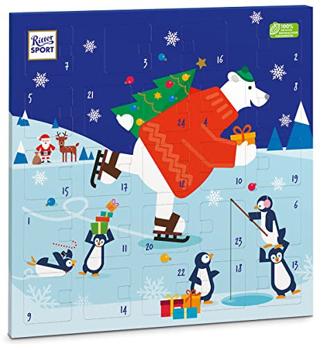 Ritter Sport Quadrat-Adventskalender, 347 g, bunter Weihnachtskalender mit 24 Schokoladenstücken in 8 leckeren Sorten, versüßt (Kindern) das Warten auf Weihnachten