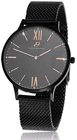 Luca Barra Orologio Acciaio E Quadrante Nero Dettagli Rose Gold Cinturino Maglia Milano BU48